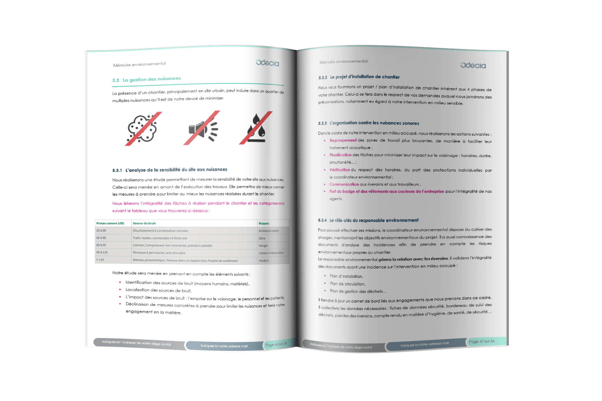 Mémoire environnemental électricité - Gestion des nuisances sonores Partie concernant la gestion des nuisances sonores - Notice environnementale électricité - Odécia