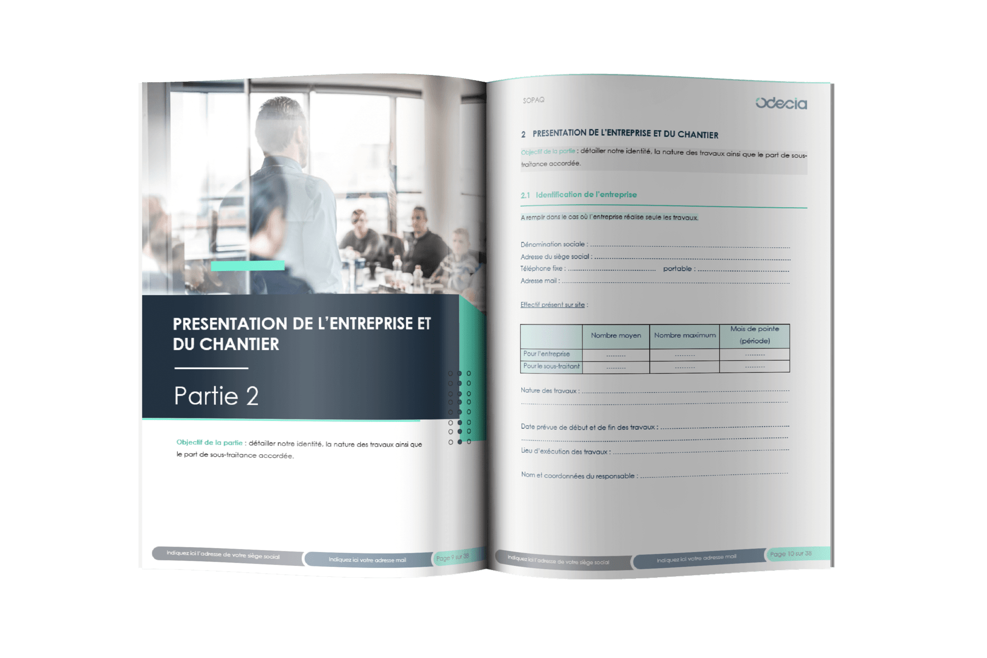 Présentation entreprise et chantier dans un SOPAQ pour marché public