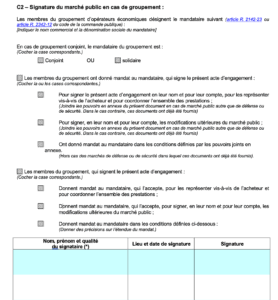 Acte d'engagement et signature du marché public en cas de groupement