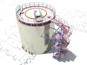 maquette BIM d’une cuve industrielle avec plans pour intégration au DOE