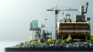 Usine steampunk illustrant la garantie à première demande dans les marchés publics