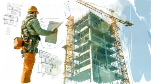 Travailleur du BTP sécurisé - illustration des mesures de sécurité sur chantier (PPSPS)