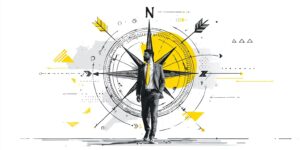 Dirigeant observant une boussole géante illustrant les différentes procédures d’appel d’offres publics