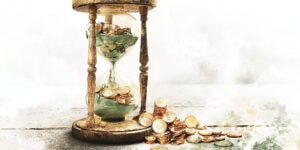 Sablier avec pièces de monnaie symbolisant gestion budget public