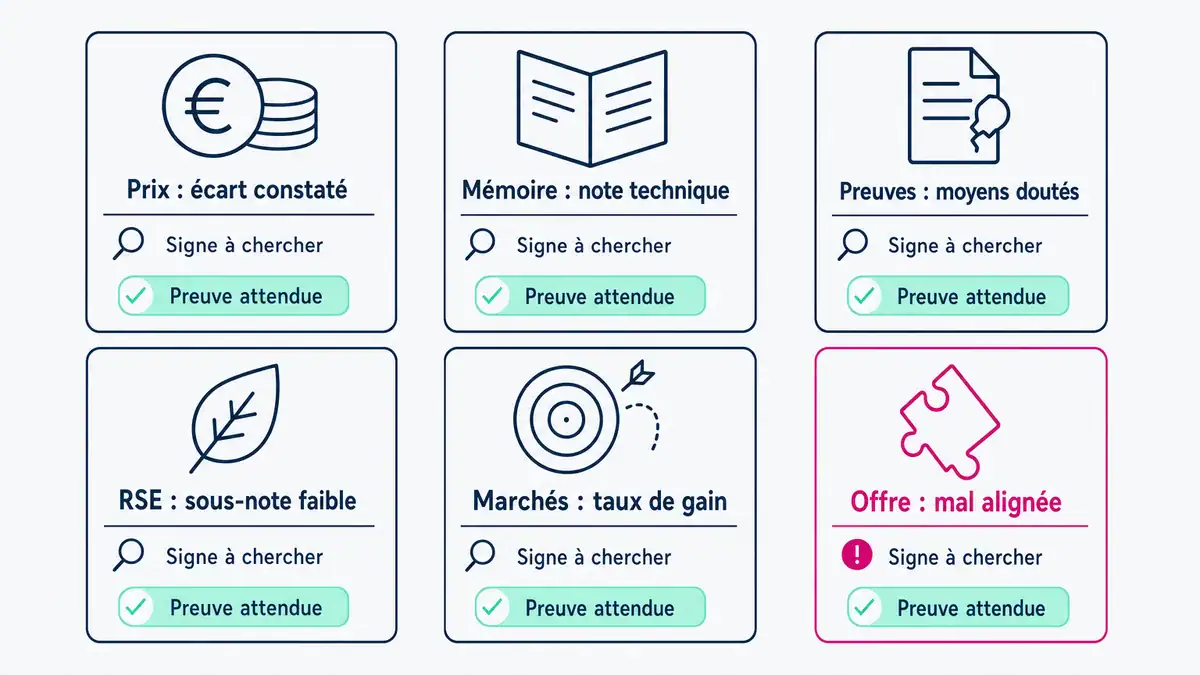 Grille : causes, signes et preuves des appels d'offres perdus pour sortir de pourquoi je perds mes appels d'offres Les causes de défaite fréquentes pour répondre à pourquoi je perds mes appels d'offres