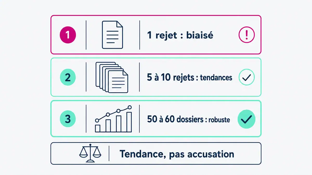 Infographie : de 1 rejet à 60 dossiers, la tendance pour comprendre pourquoi je perds mes appels d'offres Échelle de fiabilité du volume de données pour savoir pourquoi je perds mes appels d'offres