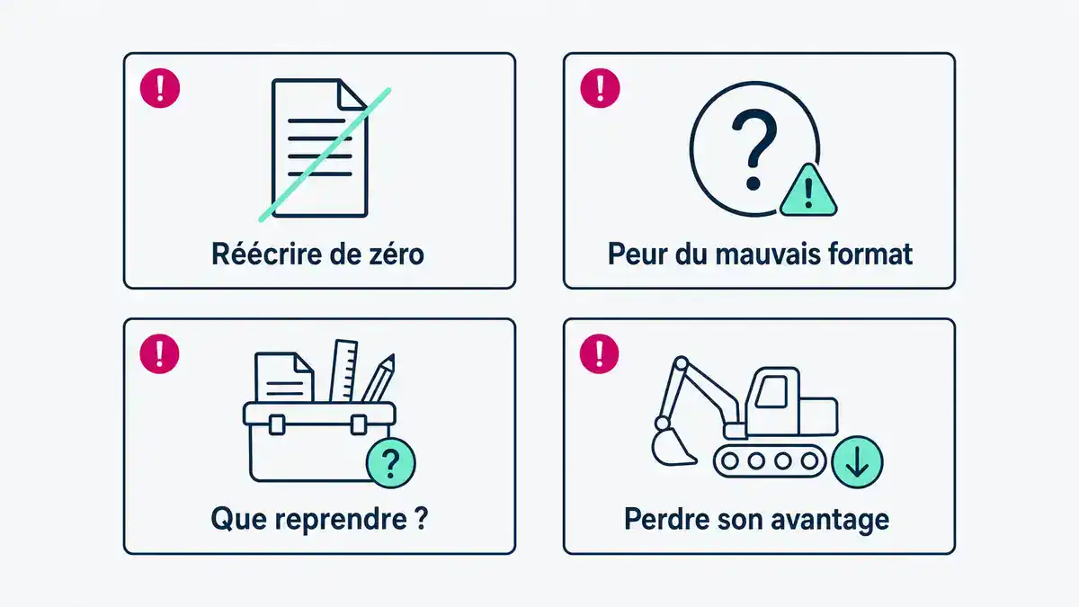 Infographie : les quatre craintes à écarter pour répondre sereinement au cadre Quatre réactions qui font peur face à un cadre de mémoire technique imposé