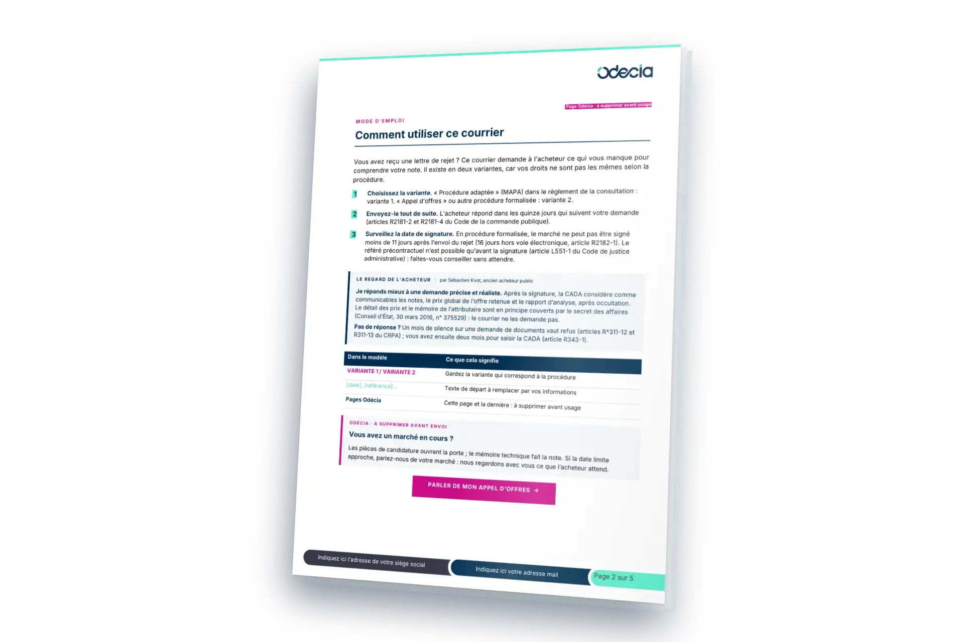 Mode d’emploi du modèle « Courrier de complément d'information » : étapes et regard de l’acheteur