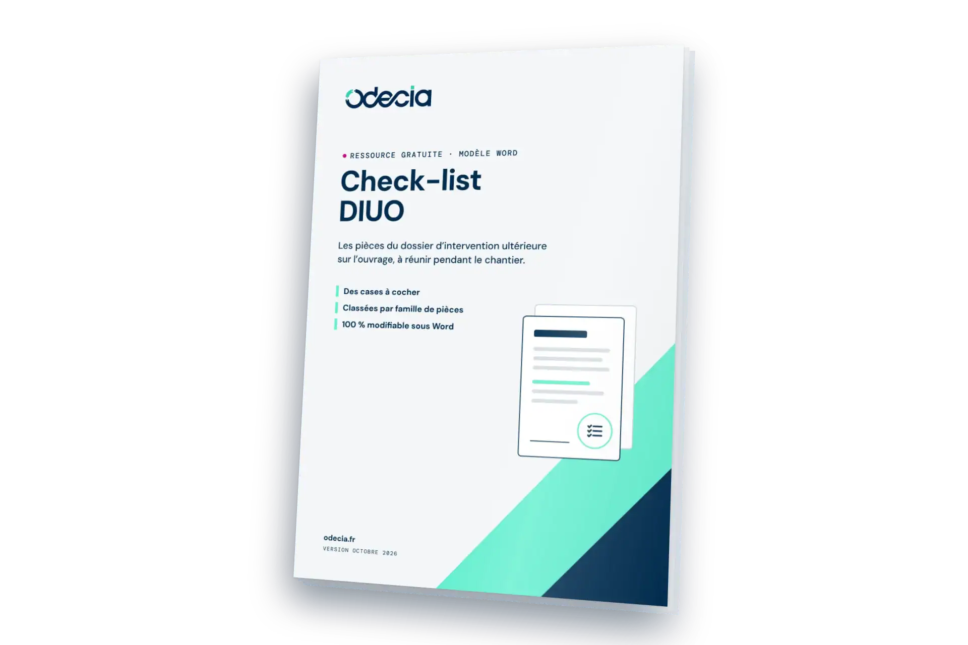 Page de garde de la check-list DIUO d'Odécia, au format Word