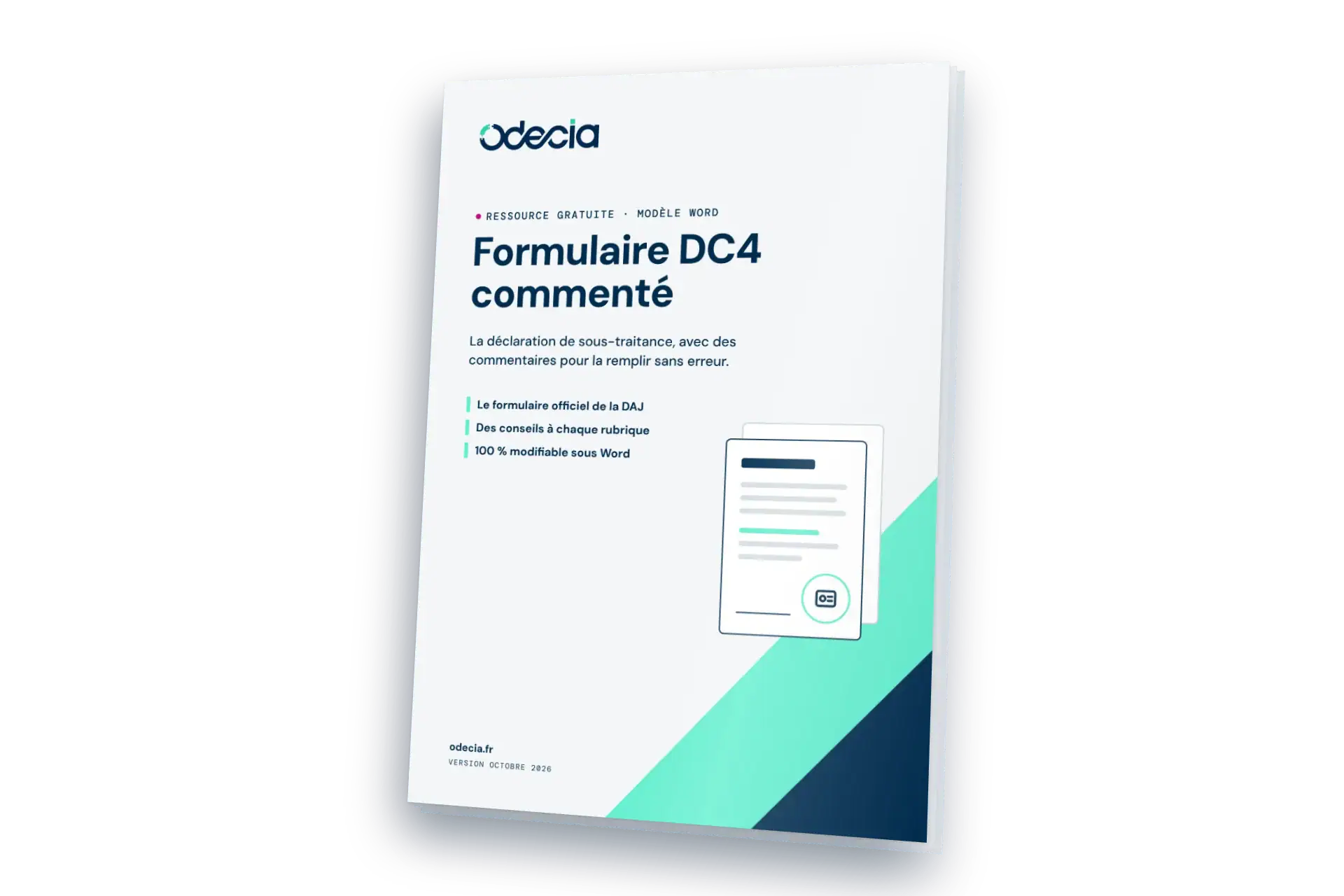 Page de garde du formulaire DC4 commenté par Odécia, au format Word